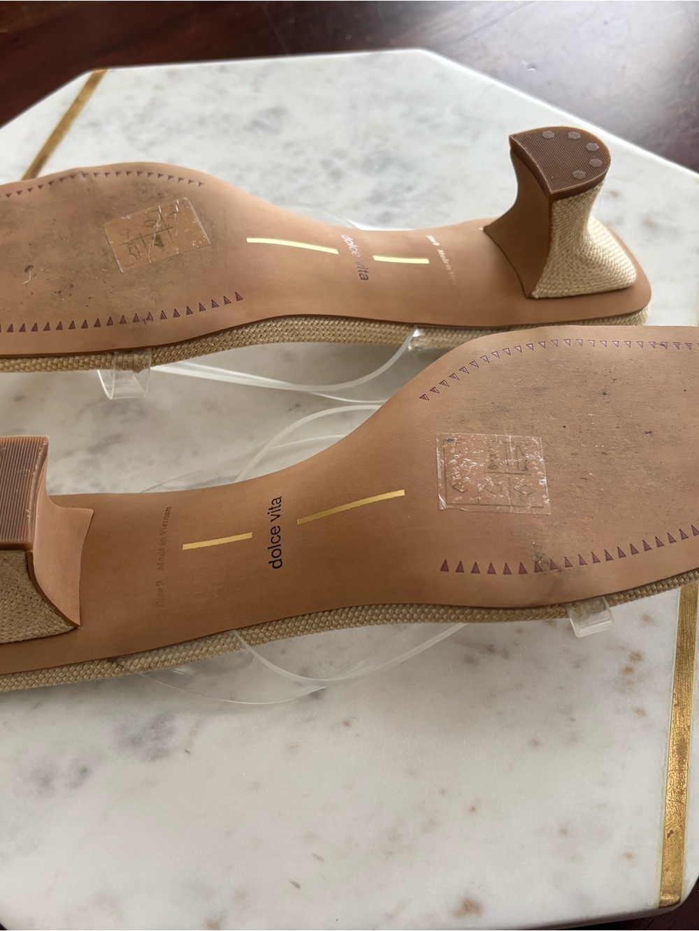 Dolce Vita Nude Beige Clear-Strap Mid Heel Slide - Picture 5 of 9